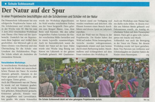 Zeitungsbericht  D´Region Projektwoche 2022